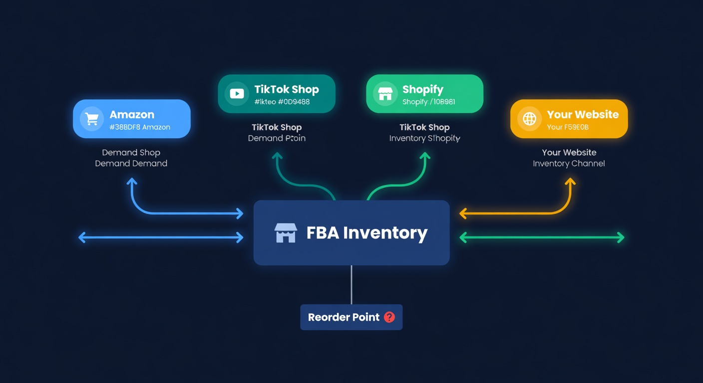 Diagram showing multiple sales channels all drawing from a single FBA inventory pool